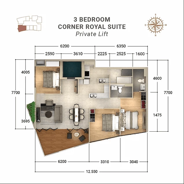 Denah Type 3 BR Corner Royal Suite A